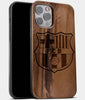Best Wood FC Barcelona iPhone 13 Pro Max Case | Custom FC Barcelona Gift | Walnut Wood Cover - Engraved In Nature