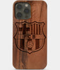 Carved Wood FC Barcelona iPhone 13 Pro Max Case | Custom FC Barcelona Gift, Birthday Gift | Personalized Mahogany Wood Cover, Gifts For Him, Monogrammed Gift For Fan | by Engraved In Nature