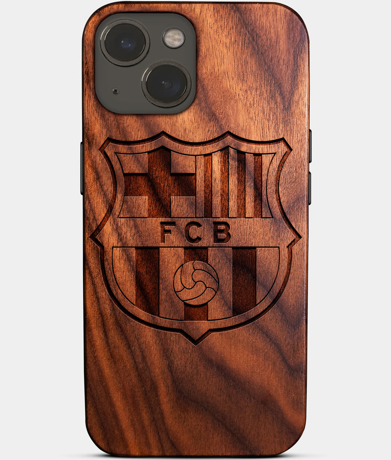 Eco-friendly FC Barcelona iPhone 14 Case - Carved Wood Custom FC Barcelona Gift For Him - Monogrammed Personalized iPhone 14 Cover By Engraved In Nature