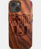 Eco-friendly FC Barcelona iPhone 14 Plus Case - Carved Wood Custom FC Barcelona Gift For Him - Monogrammed Personalized iPhone 14 Plus Cover By Engraved In Nature