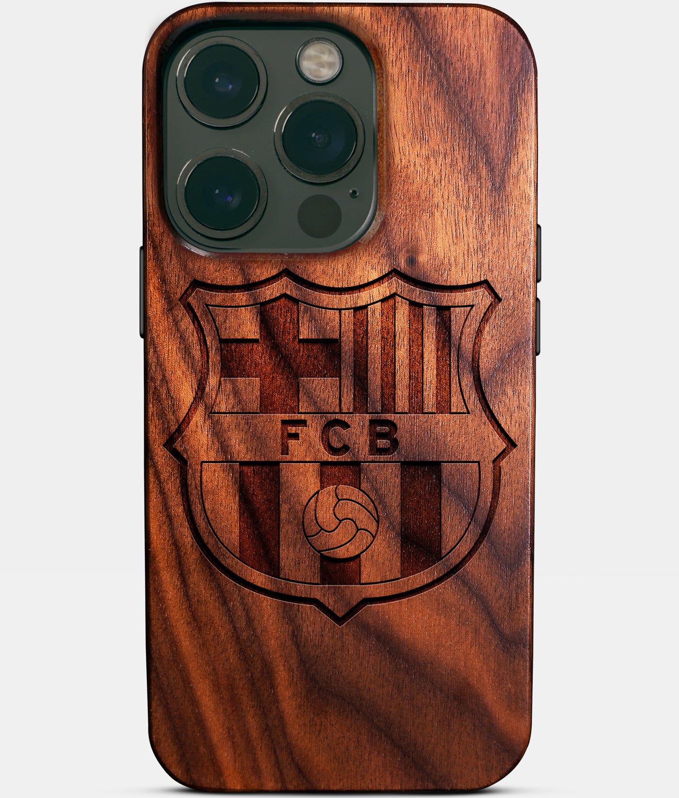Eco-friendly FC Barcelona iPhone 14 Pro Case - Carved Wood Custom FC Barcelona Gift For Him - Monogrammed Personalized iPhone 14 Pro Cover By Engraved In Nature