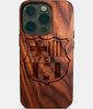 Eco-friendly FC Barcelona iPhone 14 Pro Case - Carved Wood Custom FC Barcelona Gift For Him - Monogrammed Personalized iPhone 14 Pro Cover By Engraved In Nature