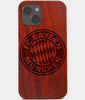 Carved Wood FC Bayern Munich iPhone 13 Mini Case | Custom FC Bayern Munich Gift, Birthday Gift | Personalized Mahogany Wood Cover, Gifts For Him, Monogrammed Gift For Fan | by Engraved In Nature