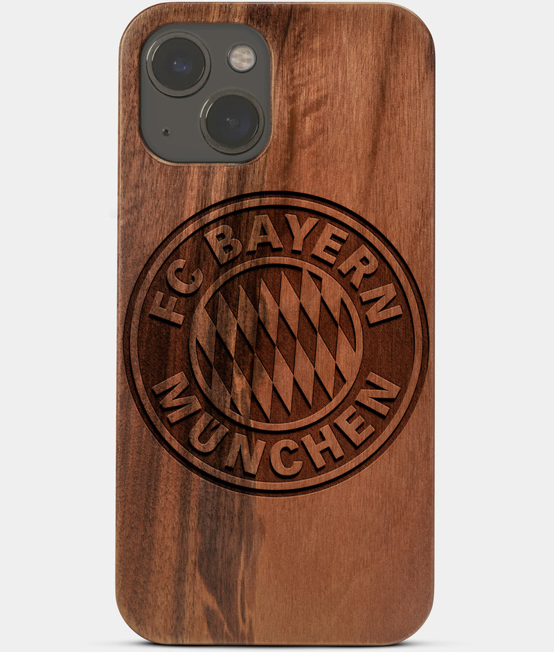 Carved Wood FC Bayern Munich iPhone 13 Mini Case | Custom FC Bayern Munich Gift, Birthday Gift | Personalized Mahogany Wood Cover, Gifts For Him, Monogrammed Gift For Fan | by Engraved In Nature