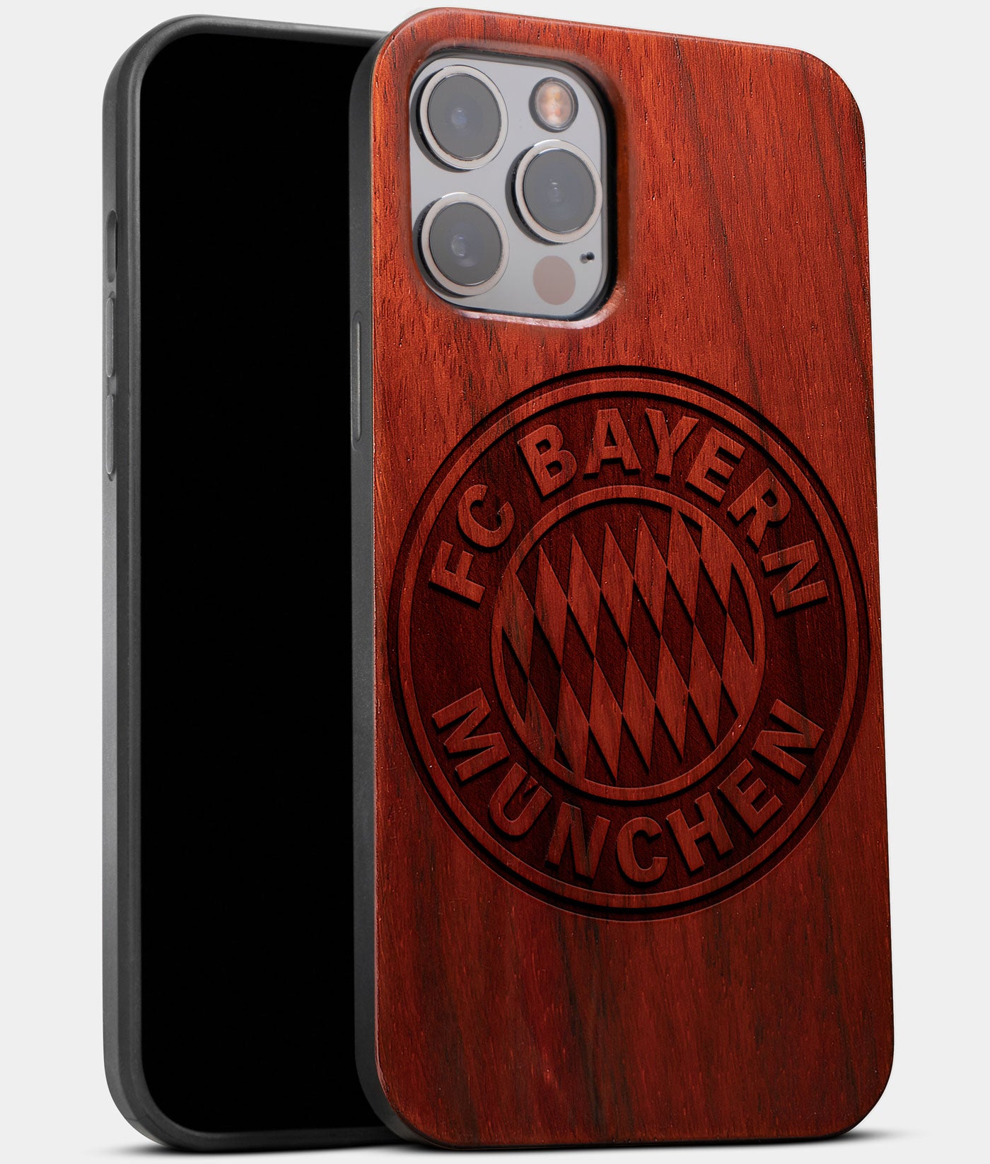 Best Wood FC Bayern Munich iPhone 13 Pro Max Case | Custom FC Bayern Munich Gift | Mahogany Wood Cover - Engraved In Nature