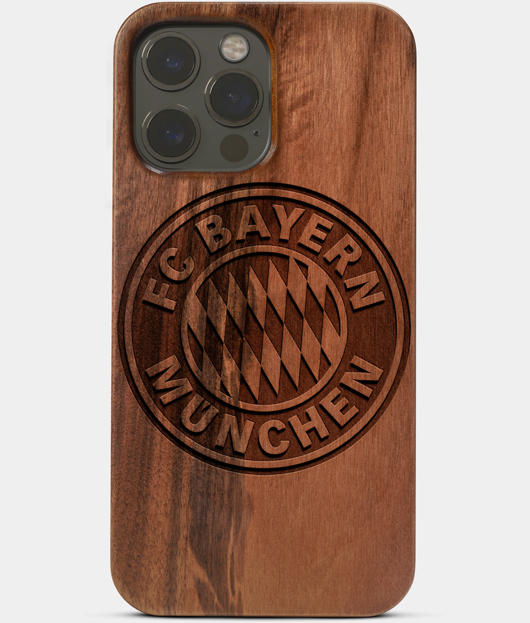 Carved Wood FC Bayern Munich iPhone 13 Pro Max Case | Custom FC Bayern Munich Gift, Birthday Gift | Personalized Mahogany Wood Cover, Gifts For Him, Monogrammed Gift For Fan | by Engraved In Nature