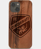 Carved Wood FC Cincinnati iPhone 13 Mini Case | Custom FC Cincinnati Gift, Birthday Gift | Personalized Mahogany Wood Cover, Gifts For Him, Monogrammed Gift For Fan | by Engraved In Nature