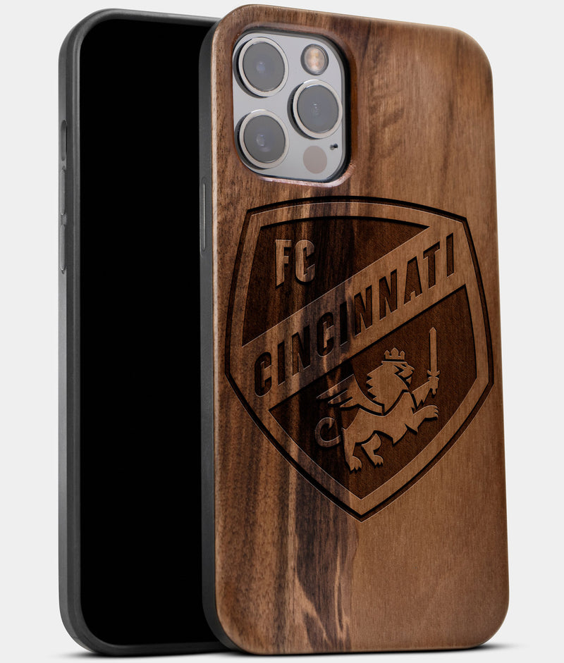 Best Wood FC Cincinnati iPhone 13 Pro Max Case | Custom FC Cincinnati Gift | Walnut Wood Cover - Engraved In Nature