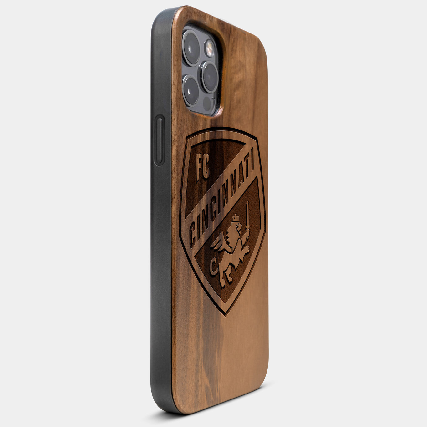 Best Wood FC Cincinnati iPhone 13 Pro Max Case | Custom FC Cincinnati Gift | Walnut Wood Cover - Engraved In Nature