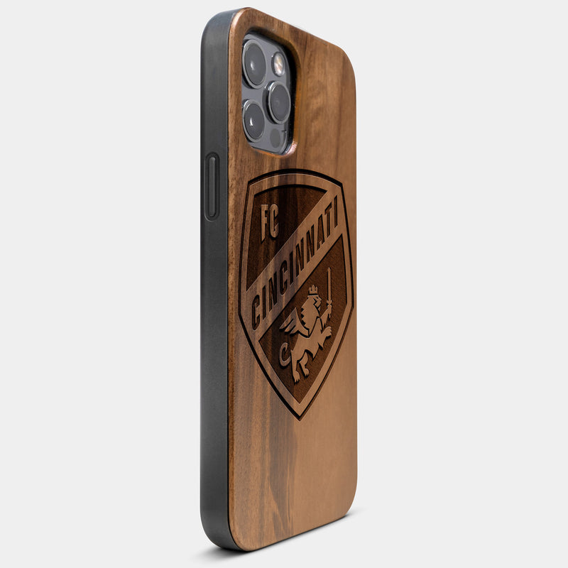 Best Wood FC Cincinnati iPhone 13 Pro Max Case | Custom FC Cincinnati Gift | Walnut Wood Cover - Engraved In Nature