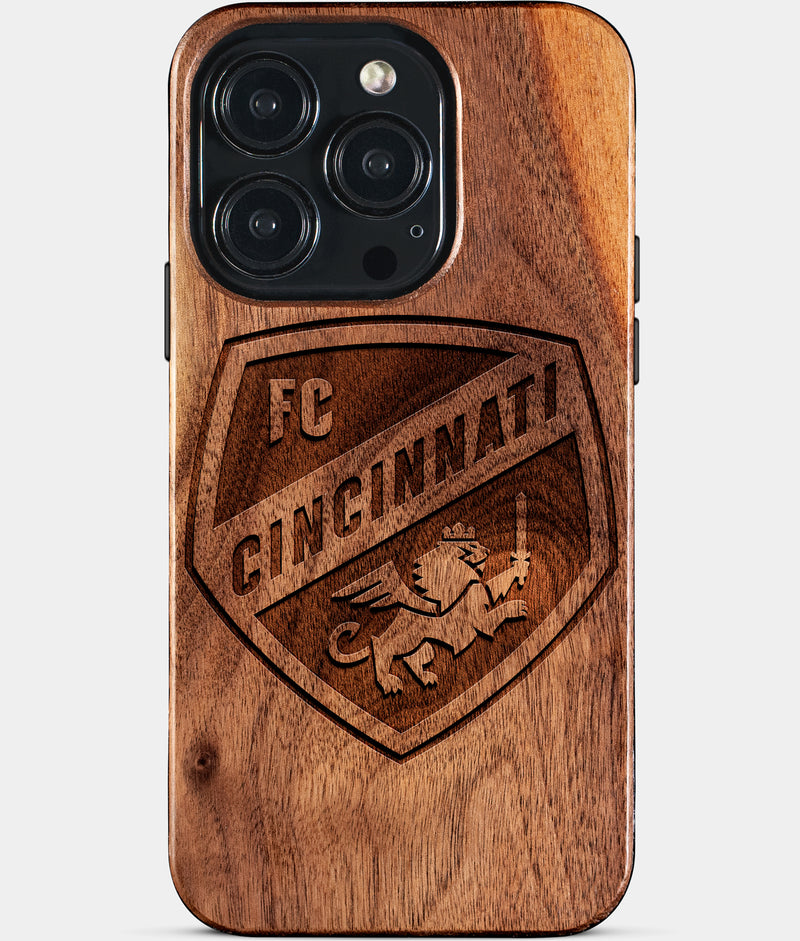 Eco-friendly FC Cincinnati iPhone 15 Pro Case - Carved Wood Custom FC Cincinnati Gift For Him - Monogrammed Personalized iPhone 15 Pro Cover By Engraved In Nature