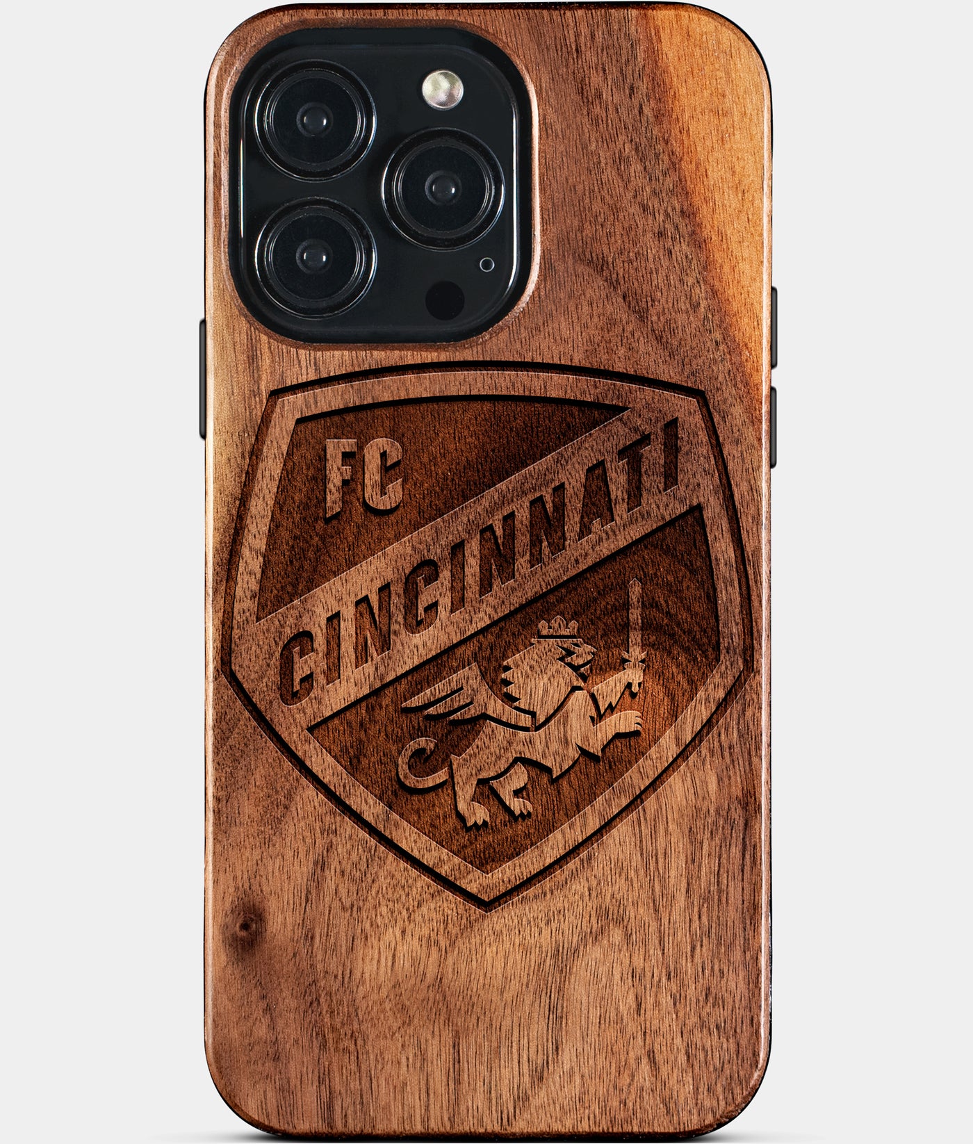 Eco-friendly FC Cincinnati iPhone 15 Pro Max Case - Carved Wood Custom FC Cincinnati Gift For Him - Monogrammed Personalized iPhone 15 Pro Max Cover By Engraved In Nature
