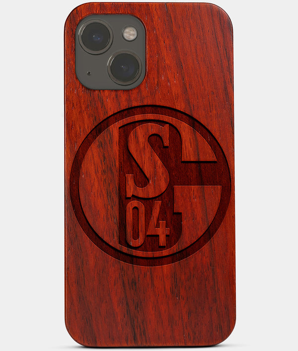 Carved Wood FC Schalke 04 iPhone 13 Mini Case | Custom FC Schalke 04 Gift, Birthday Gift | Personalized Mahogany Wood Cover, Gifts For Him, Monogrammed Gift For Fan | by Engraved In Nature