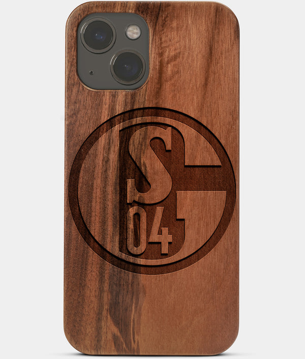 Carved Wood FC Schalke 04 iPhone 13 Mini Case | Custom FC Schalke 04 Gift, Birthday Gift | Personalized Mahogany Wood Cover, Gifts For Him, Monogrammed Gift For Fan | by Engraved In Nature