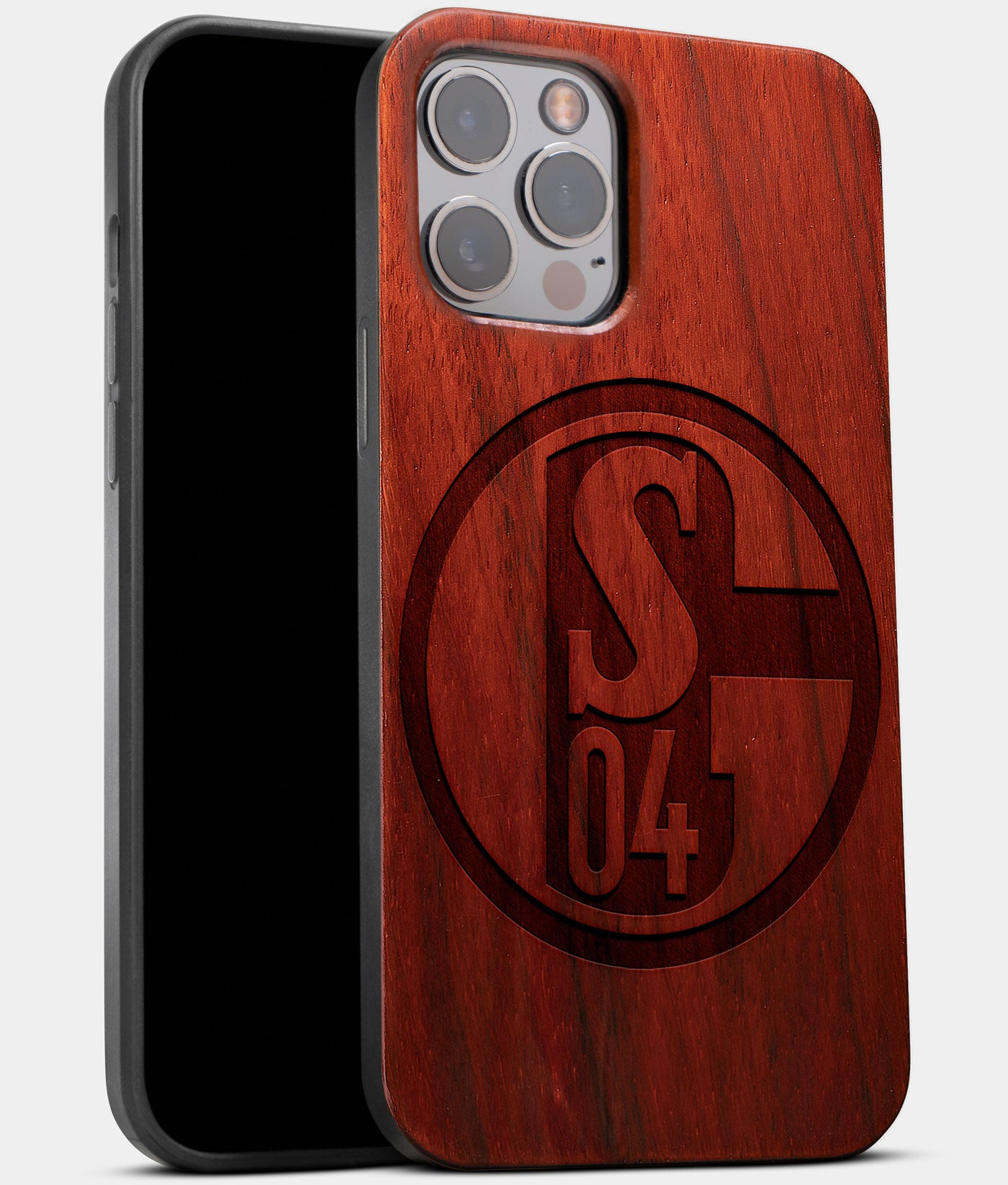 Best Wood FC Schalke 04 iPhone 13 Pro Case | Custom FC Schalke 04 Gift | Mahogany Wood Cover - Engraved In Nature