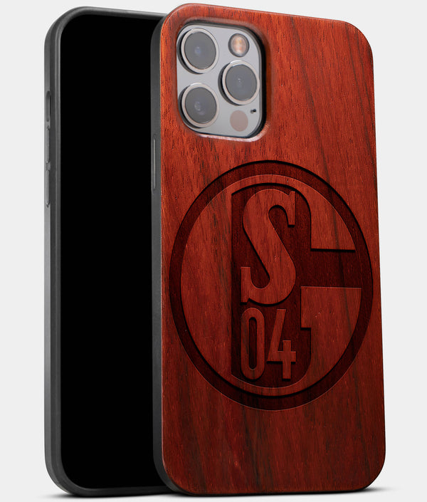 Best Wood FC Schalke 04 iPhone 13 Pro Case | Custom FC Schalke 04 Gift | Mahogany Wood Cover - Engraved In Nature