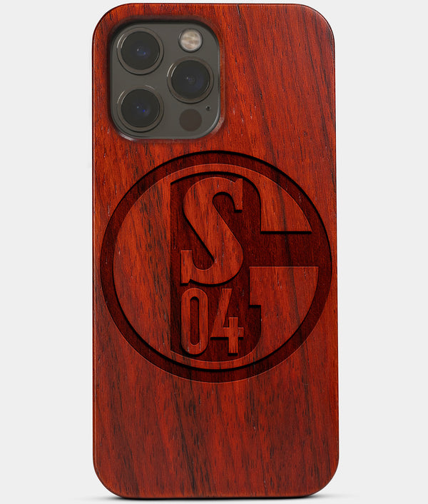 Carved Wood FC Schalke 04 iPhone 13 Pro Case | Custom FC Schalke 04 Gift, Birthday Gift | Personalized Mahogany Wood Cover, Gifts For Him, Monogrammed Gift For Fan | by Engraved In Nature