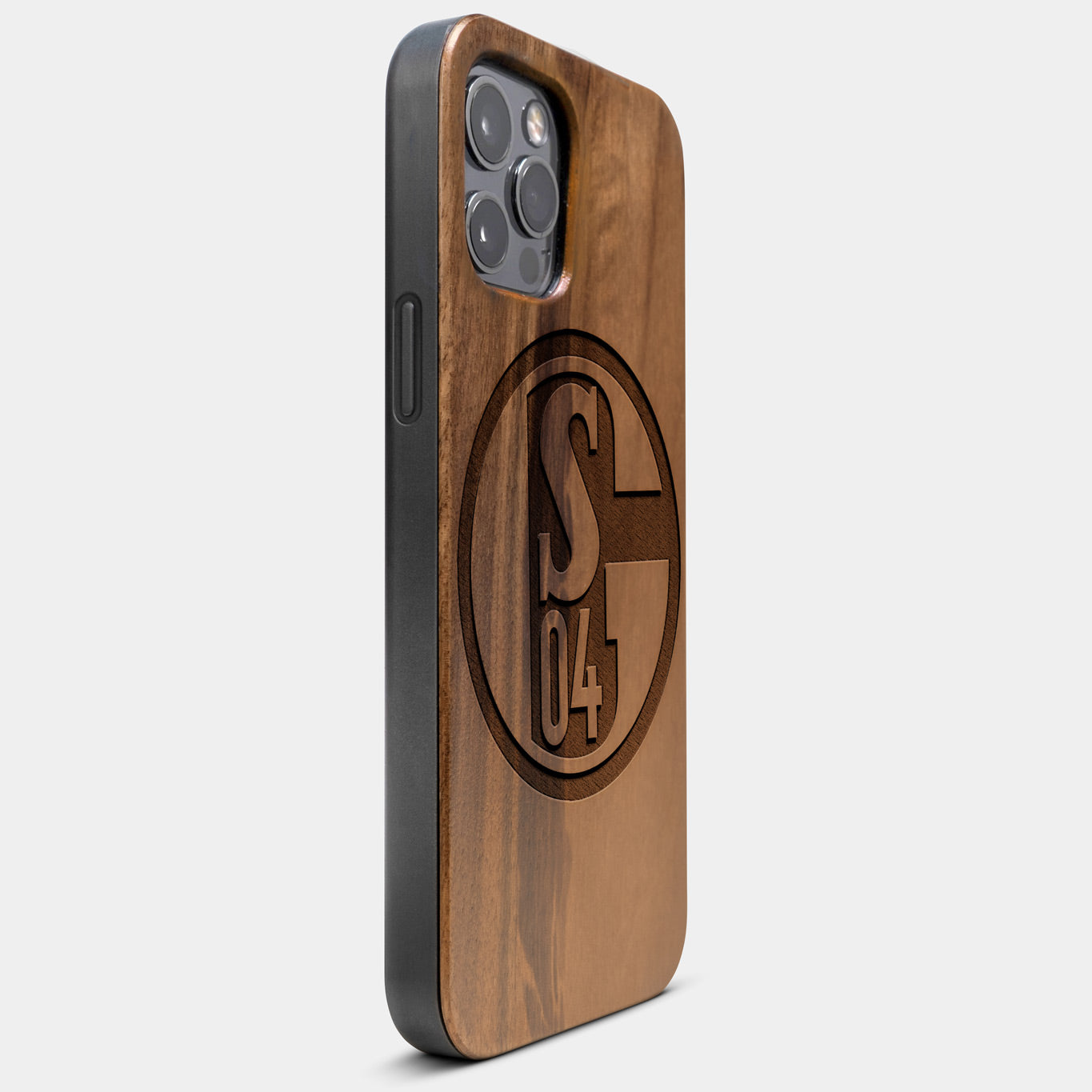 Best Wood FC Schalke 04 iPhone 13 Pro Case | Custom FC Schalke 04 Gift | Walnut Wood Cover - Engraved In Nature