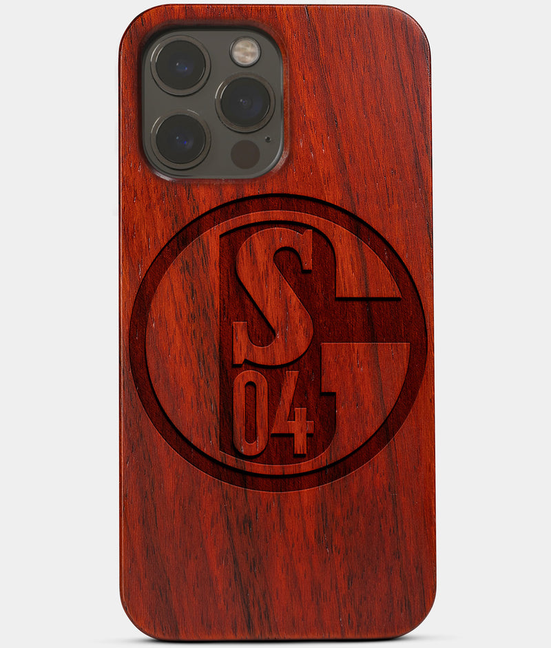 Carved Wood FC Schalke 04 iPhone 13 Pro Max Case | Custom FC Schalke 04 Gift, Birthday Gift | Personalized Mahogany Wood Cover, Gifts For Him, Monogrammed Gift For Fan | by Engraved In Nature