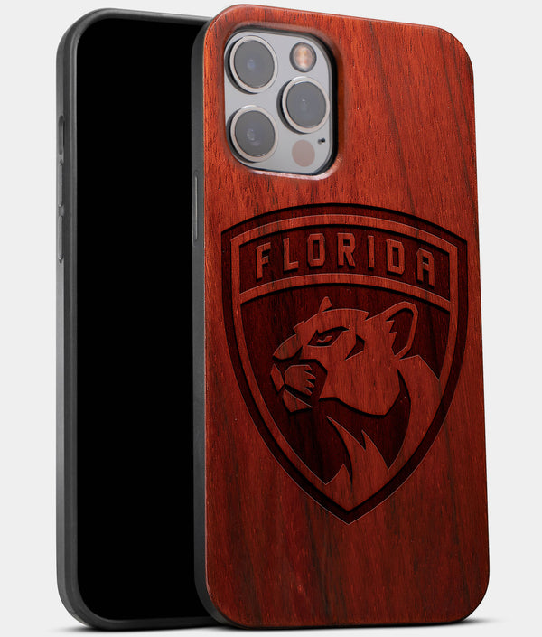 Best Wood Florida Panthers iPhone 13 Pro Case | Custom Florida Panthers Gift | Mahogany Wood Cover - Engraved In Nature