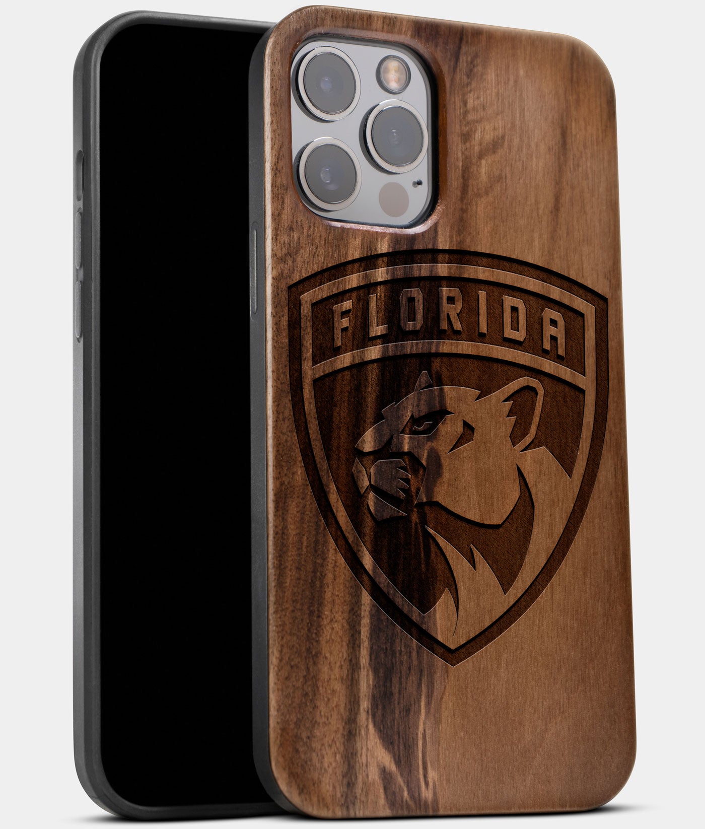 Best Wood Florida Panthers iPhone 13 Pro Case | Custom Florida Panthers Gift | Walnut Wood Cover - Engraved In Nature