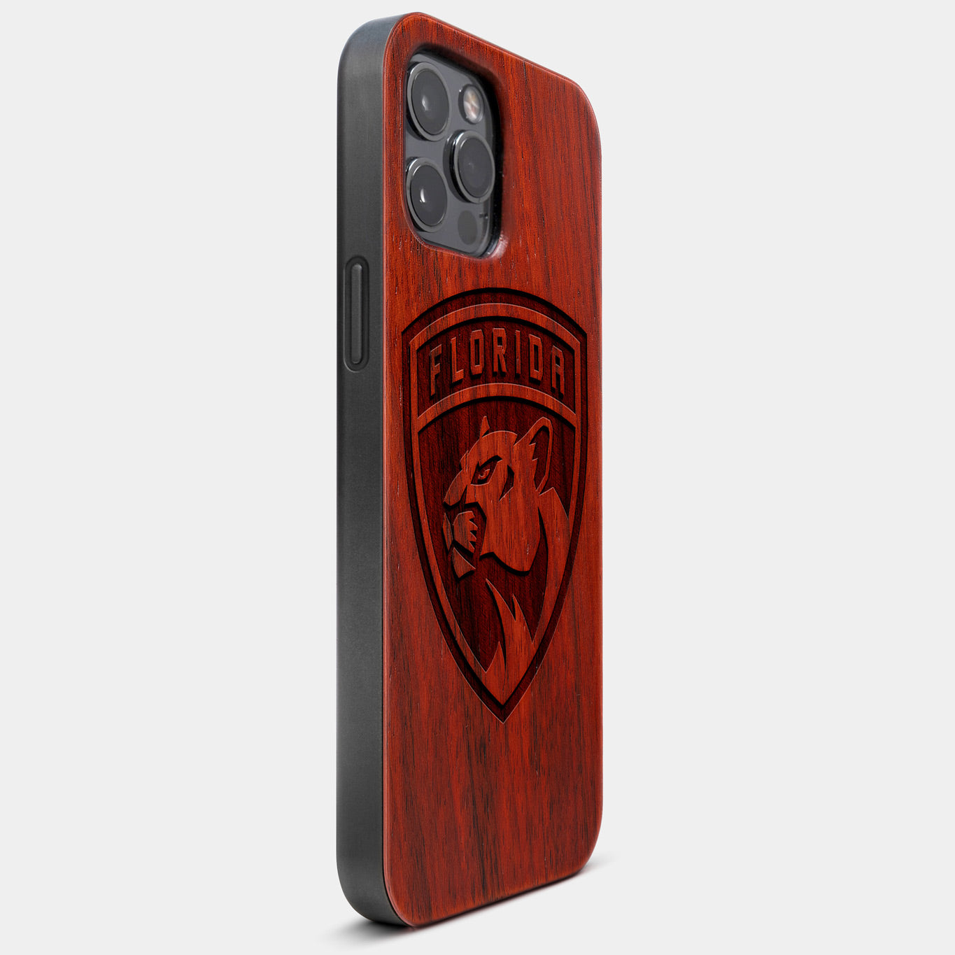 Best Wood Florida Panthers iPhone 13 Pro Max Case | Custom Florida Panthers Gift | Mahogany Wood Cover - Engraved In Nature