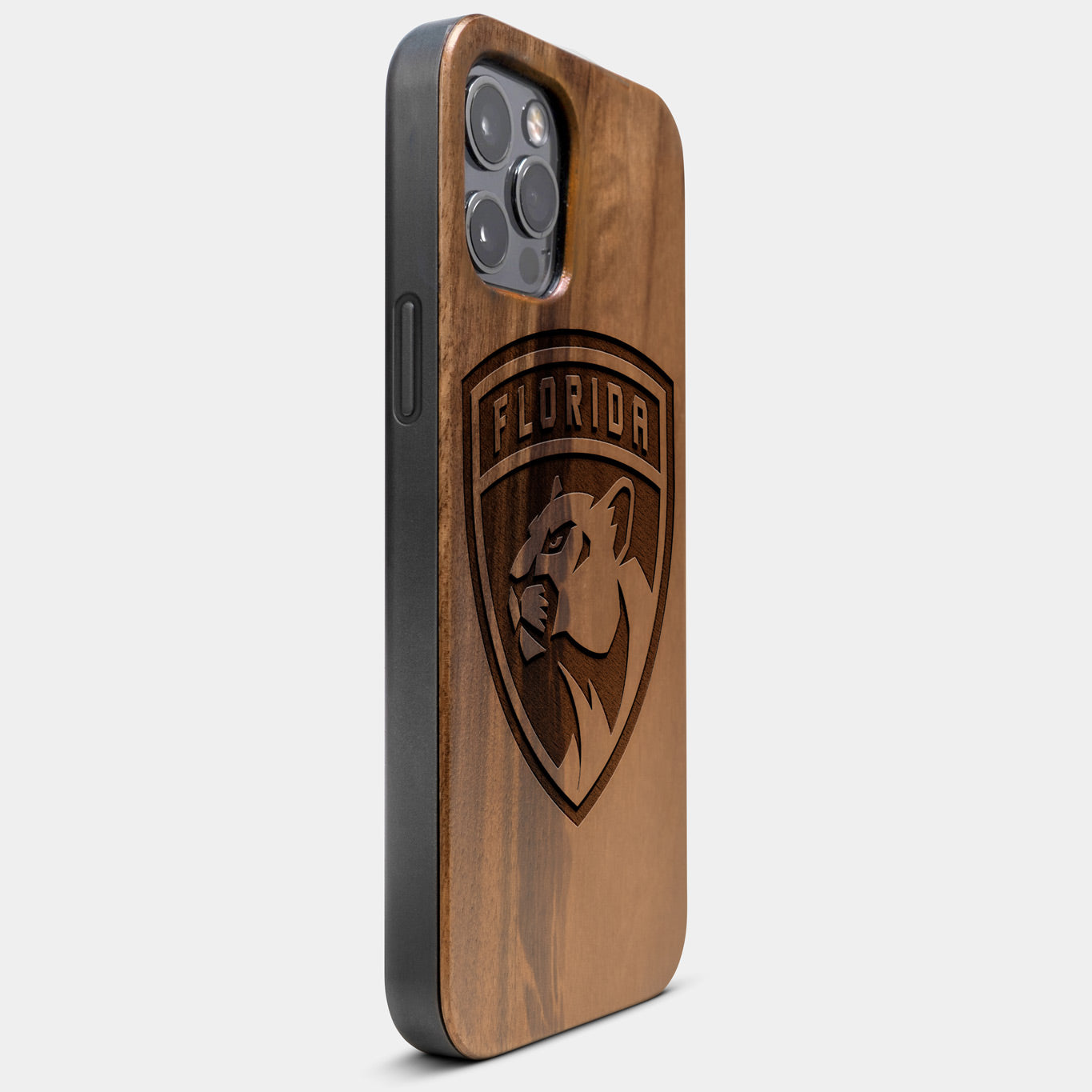 Best Wood Florida Panthers iPhone 13 Pro Max Case | Custom Florida Panthers Gift | Walnut Wood Cover - Engraved In Nature