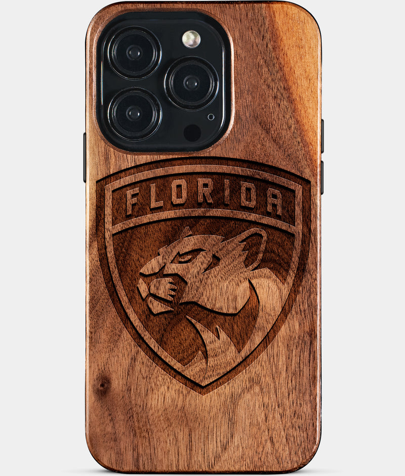 Eco-friendly Florida Panthers iPhone 15 Pro Case - Carved Wood Custom Florida Panthers Gift For Him - Monogrammed Personalized iPhone 15 Pro Cover By Engraved In Nature