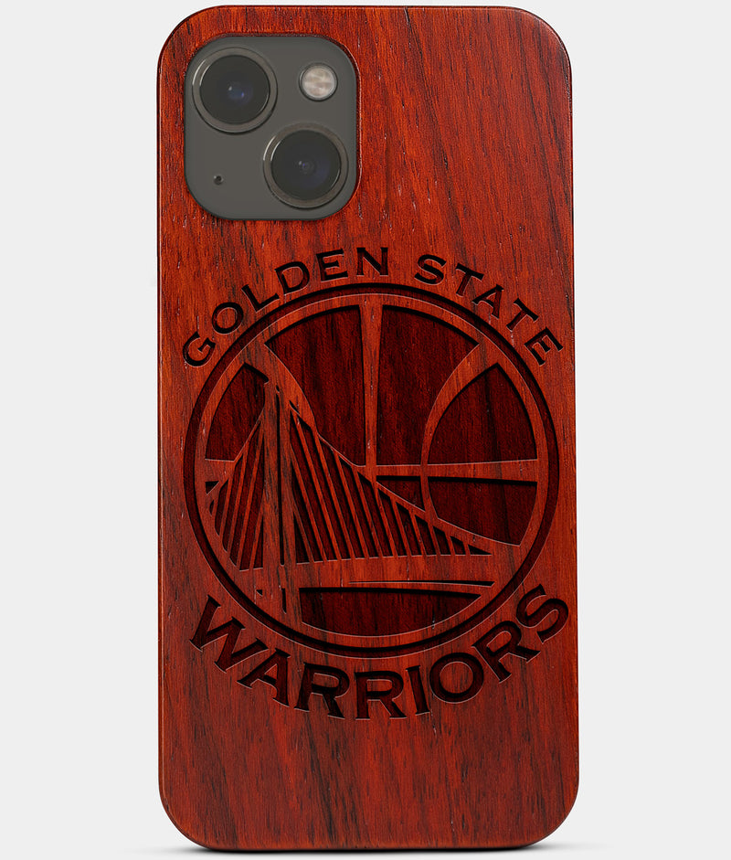 Carved Wood Golden State Warriors iPhone 13 Case | Custom Golden State Warriors Gift, Birthday Gift | Personalized Mahogany Wood Cover, Gifts For Him, Monogrammed Gift For Fan | by Engraved In Nature