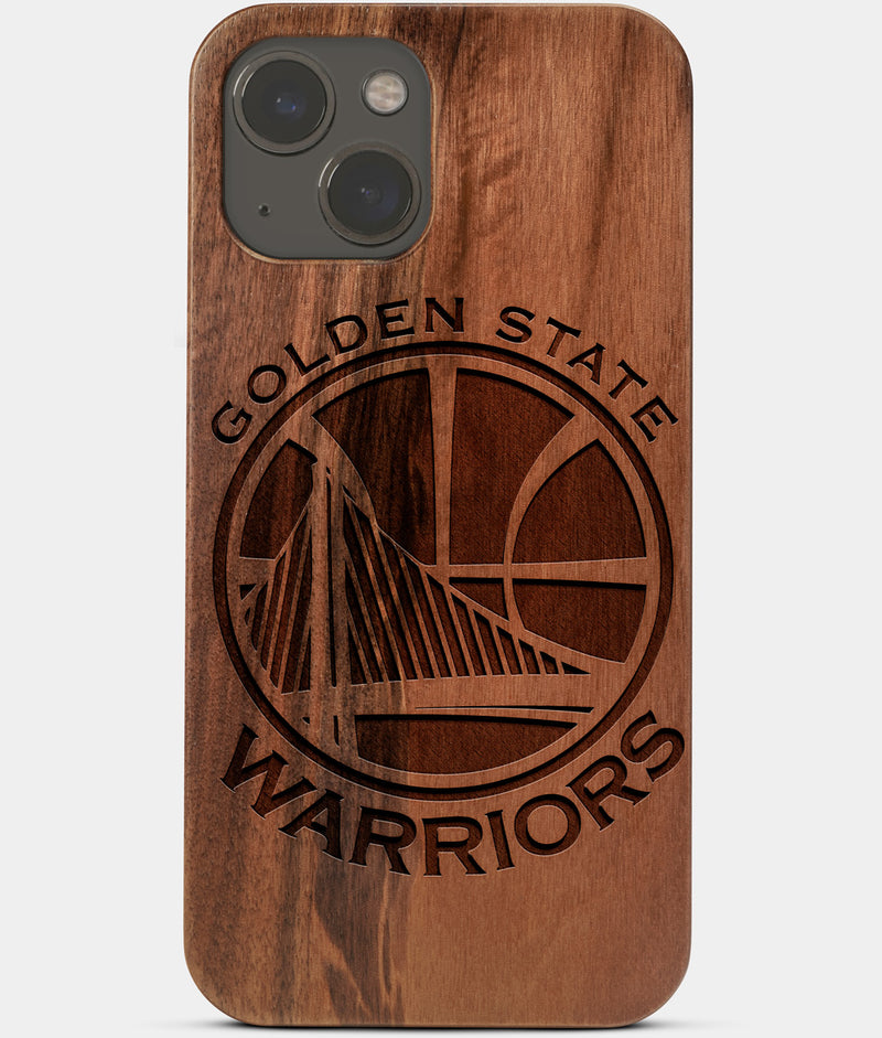Carved Wood Golden State Warriors iPhone 13 Case | Custom Golden State Warriors Gift, Birthday Gift | Personalized Mahogany Wood Cover, Gifts For Him, Monogrammed Gift For Fan | by Engraved In Nature