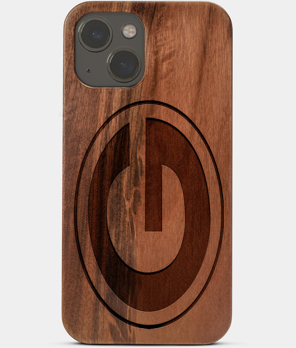 Carved Wood Green Bay Packers iPhone 13 Mini Case | Custom Green Bay Packers Gift, Birthday Gift | Personalized Mahogany Wood Cover, Gifts For Him, Monogrammed Gift For Fan | by Engraved In Nature