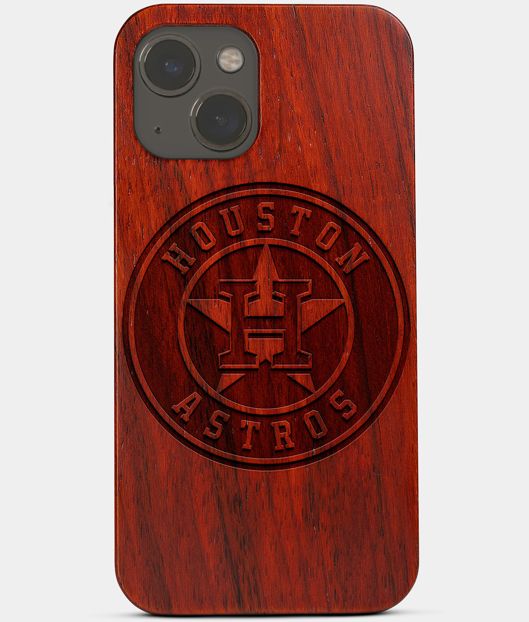 Carved Wood Houston Astros iPhone 13 Case | Custom Houston Astros Gift, Birthday Gift | Personalized Mahogany Wood Cover, Gifts For Him, Monogrammed Gift For Fan | by Engraved In Nature