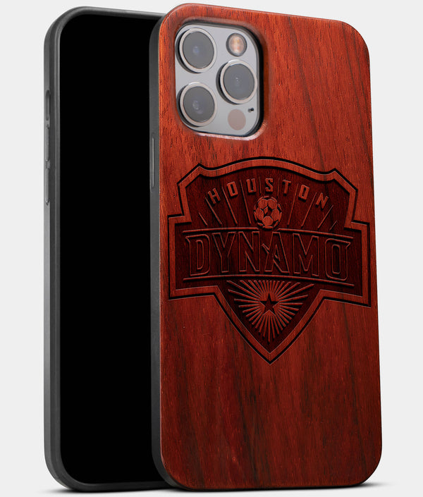 Best Wood Houston Dynamo iPhone 13 Pro Case | Custom Houston Dynamo Gift | Mahogany Wood Cover - Engraved In Nature