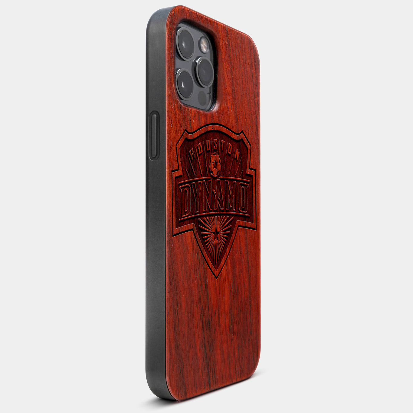 Best Wood Houston Dynamo iPhone 13 Pro Case | Custom Houston Dynamo Gift | Mahogany Wood Cover - Engraved In Nature