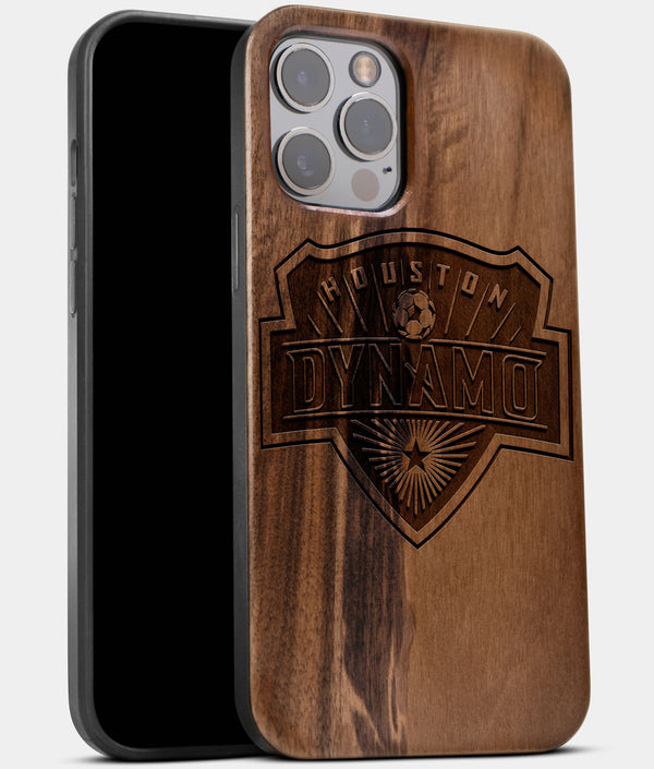 Best Wood Houston Dynamo iPhone 13 Pro Case | Custom Houston Dynamo Gift | Walnut Wood Cover - Engraved In Nature