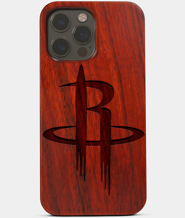 Carved Wood Houston Rockets iPhone 13 Pro Case | Custom Houston Rockets Gift, Birthday Gift | Personalized Mahogany Wood Cover, Gifts For Him, Monogrammed Gift For Fan | by Engraved In Nature