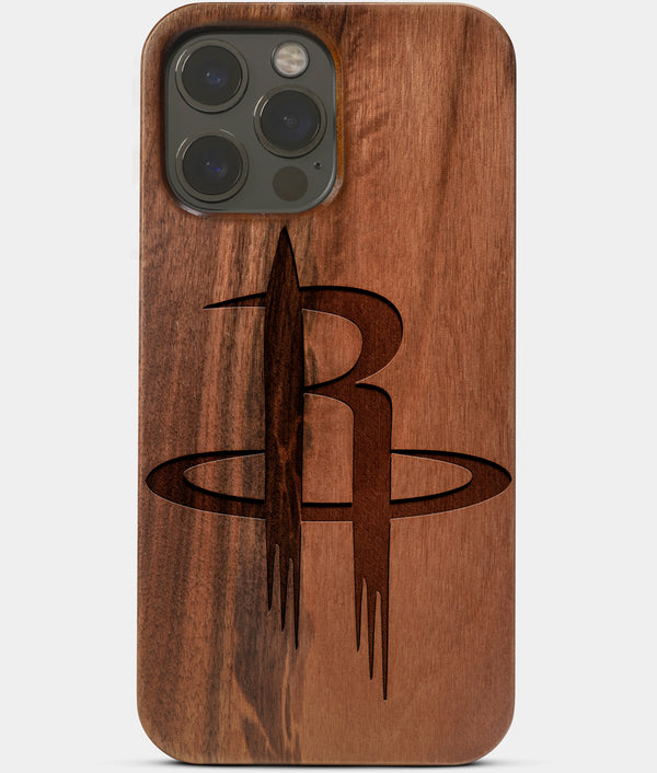 Carved Wood Houston Rockets iPhone 13 Pro Case | Custom Houston Rockets Gift, Birthday Gift | Personalized Mahogany Wood Cover, Gifts For Him, Monogrammed Gift For Fan | by Engraved In Nature