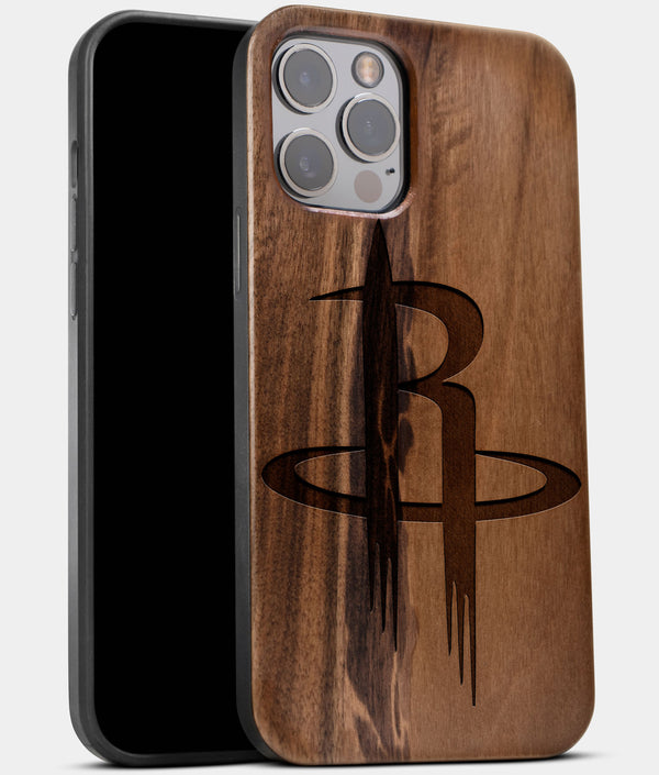 Best Wood Houston Rockets iPhone 13 Pro Max Case | Custom Houston Rockets Gift | Walnut Wood Cover - Engraved In Nature