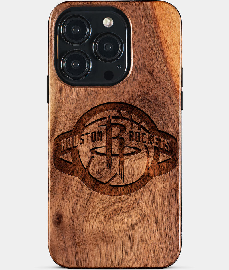 Eco-friendly Houston Rockets iPhone 15 Pro Case - Carved Wood Custom Houston Rockets Gift For Him - Monogrammed Personalized iPhone 15 Pro Cover By Engraved In Nature