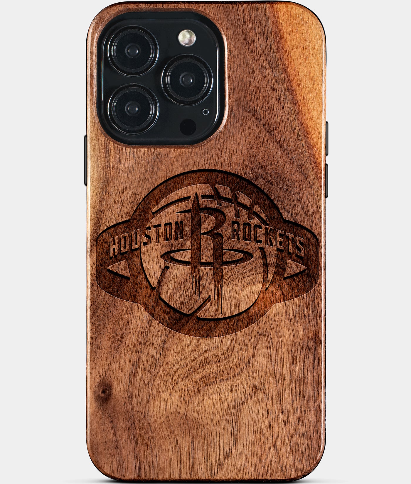 Eco-friendly Houston Rockets iPhone 15 Pro Max Case - Carved Wood Custom Houston Rockets Gift For Him - Monogrammed Personalized iPhone 15 Pro Max Cover By Engraved In Nature