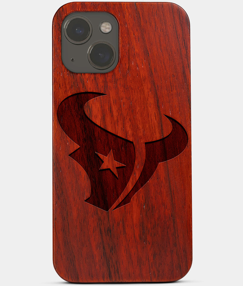 Carved Wood Houston Texans iPhone 13 Case | Custom Houston Texans Gift, Birthday Gift | Personalized Mahogany Wood Cover, Gifts For Him, Monogrammed Gift For Fan | by Engraved In Nature