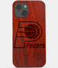 Carved Wood Indiana Pacers iPhone 13 Mini Case | Custom Indiana Pacers Gift, Birthday Gift | Personalized Mahogany Wood Cover, Gifts For Him, Monogrammed Gift For Fan | by Engraved In Nature