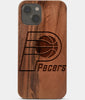 Carved Wood Indiana Pacers iPhone 13 Mini Case | Custom Indiana Pacers Gift, Birthday Gift | Personalized Mahogany Wood Cover, Gifts For Him, Monogrammed Gift For Fan | by Engraved In Nature