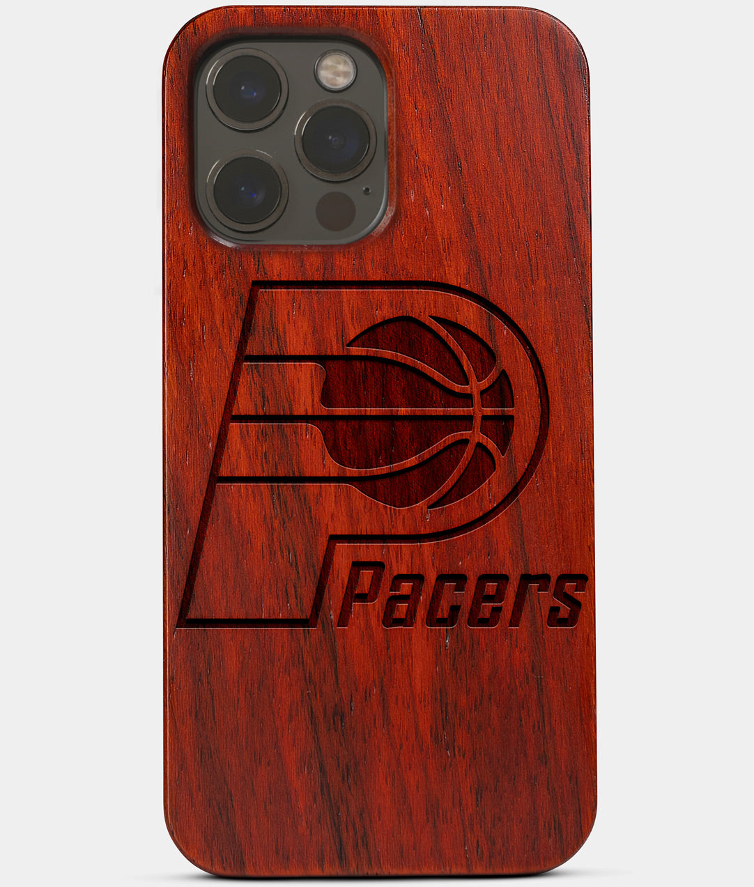 Carved Wood Indiana Pacers iPhone 13 Pro Max Case | Custom Indiana Pacers Gift, Birthday Gift | Personalized Mahogany Wood Cover, Gifts For Him, Monogrammed Gift For Fan | by Engraved In Nature