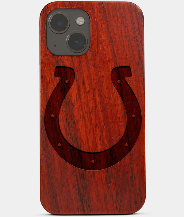 Carved Wood Indianapolis Colts iPhone 13 Mini Case | Custom Indianapolis Colts Gift, Birthday Gift | Personalized Mahogany Wood Cover, Gifts For Him, Monogrammed Gift For Fan | by Engraved In Nature