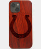 Carved Wood Indianapolis Colts iPhone 13 Mini Case | Custom Indianapolis Colts Gift, Birthday Gift | Personalized Mahogany Wood Cover, Gifts For Him, Monogrammed Gift For Fan | by Engraved In Nature