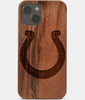 Carved Wood Indianapolis Colts iPhone 13 Mini Case | Custom Indianapolis Colts Gift, Birthday Gift | Personalized Mahogany Wood Cover, Gifts For Him, Monogrammed Gift For Fan | by Engraved In Nature