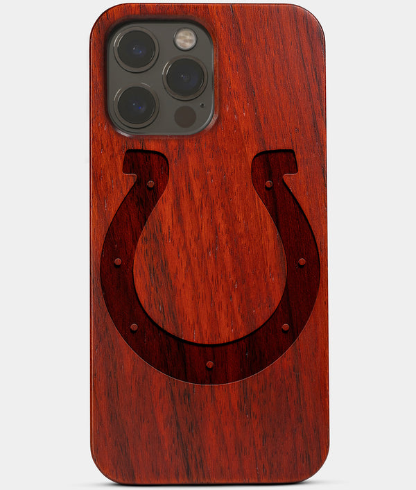 Carved Wood Indianapolis Colts iPhone 13 Pro Max Case | Custom Indianapolis Colts Gift, Birthday Gift | Personalized Mahogany Wood Cover, Gifts For Him, Monogrammed Gift For Fan | by Engraved In Nature