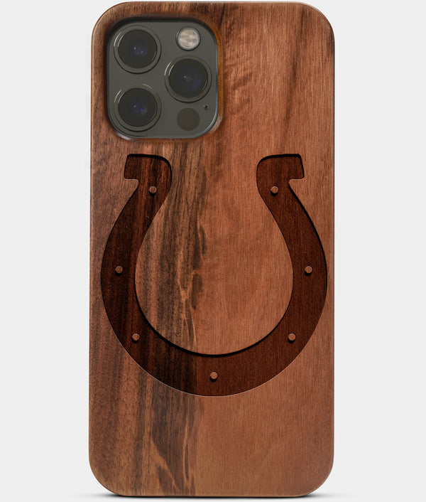 Carved Wood Indianapolis Colts iPhone 13 Pro Max Case | Custom Indianapolis Colts Gift, Birthday Gift | Personalized Mahogany Wood Cover, Gifts For Him, Monogrammed Gift For Fan | by Engraved In Nature