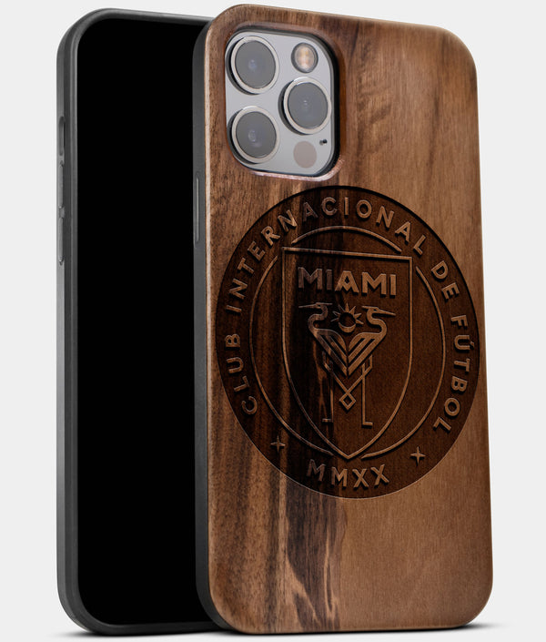 Best Wood Inter Miami CF iPhone 13 Pro Max Case | Custom Inter Miami CF Gift | Walnut Wood Cover - Engraved In Nature
